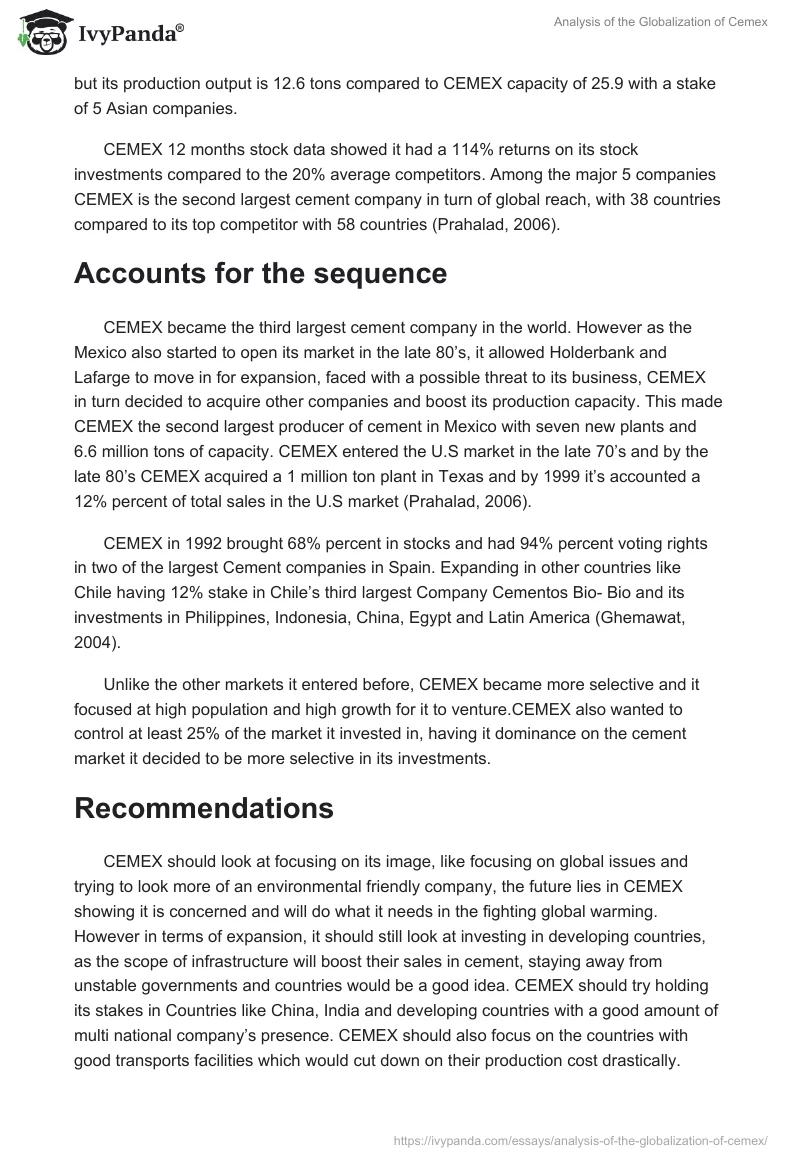 Analysis of the Globalization of Cemex. Page 2