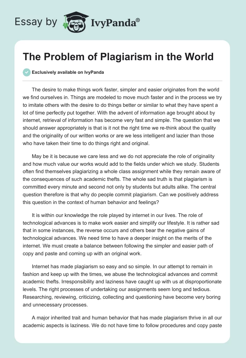 The Problem of Plagiarism in the World. Page 1