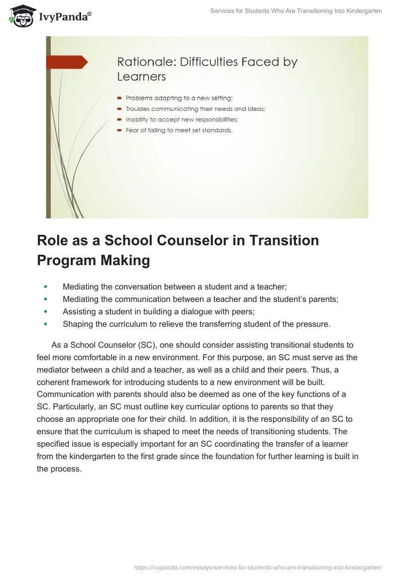Services for Students Who Are Transitioning Into Kindergarten. Page 3