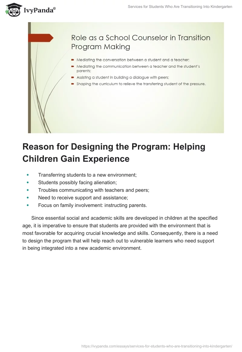 Services for Students Who Are Transitioning Into Kindergarten. Page 4