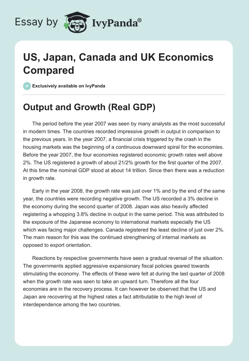 US, Japan, Canada and UK Economics Compared. Page 1