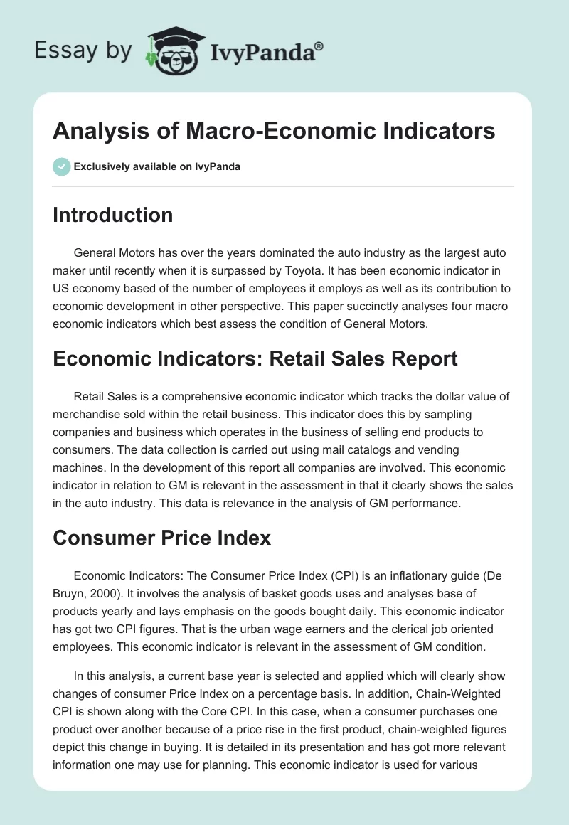 Analysis of Macro-Economic Indicators. Page 1