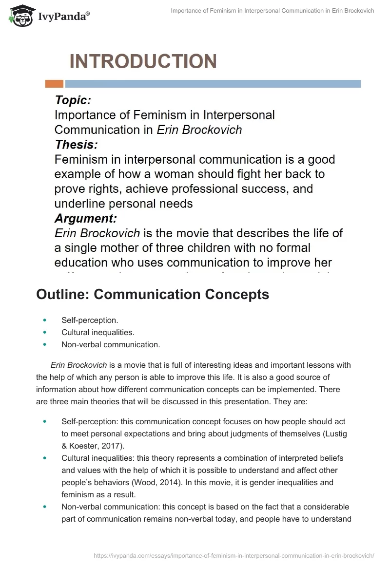 Importance of Feminism in Interpersonal Communication in "Erin Brockovich". Page 2