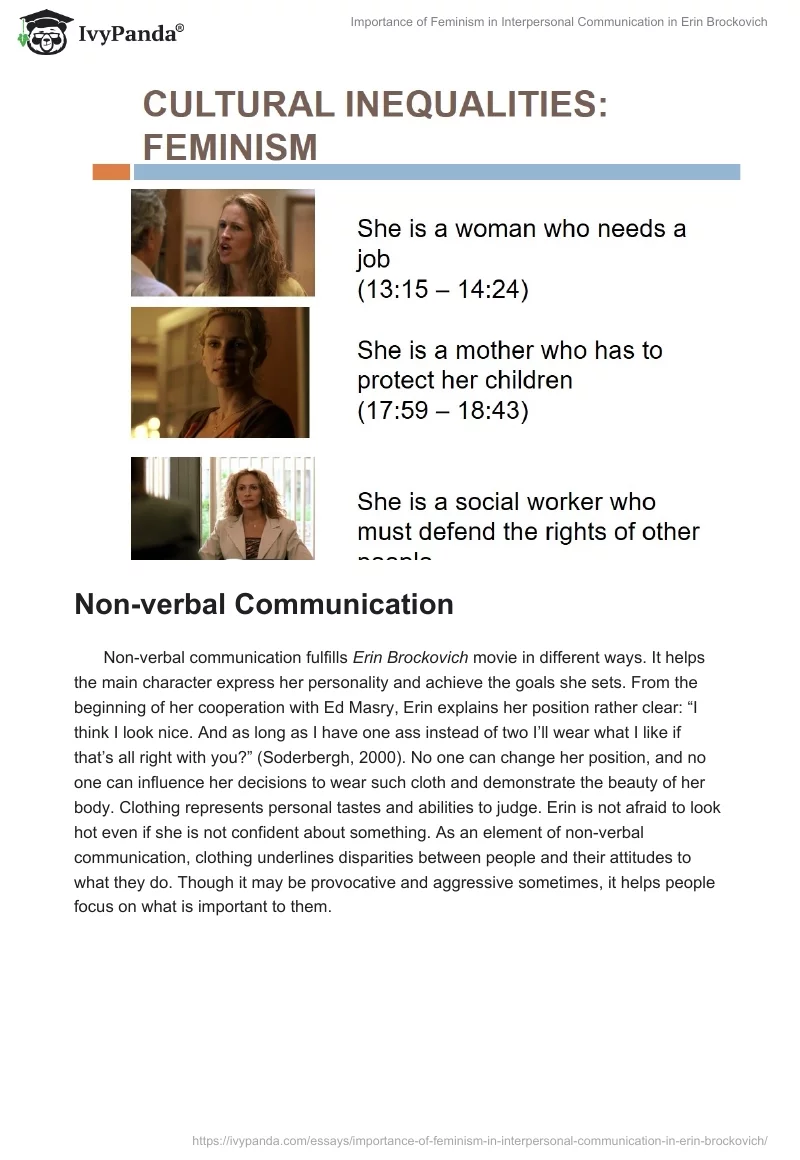 Importance of Feminism in Interpersonal Communication in "Erin Brockovich". Page 5