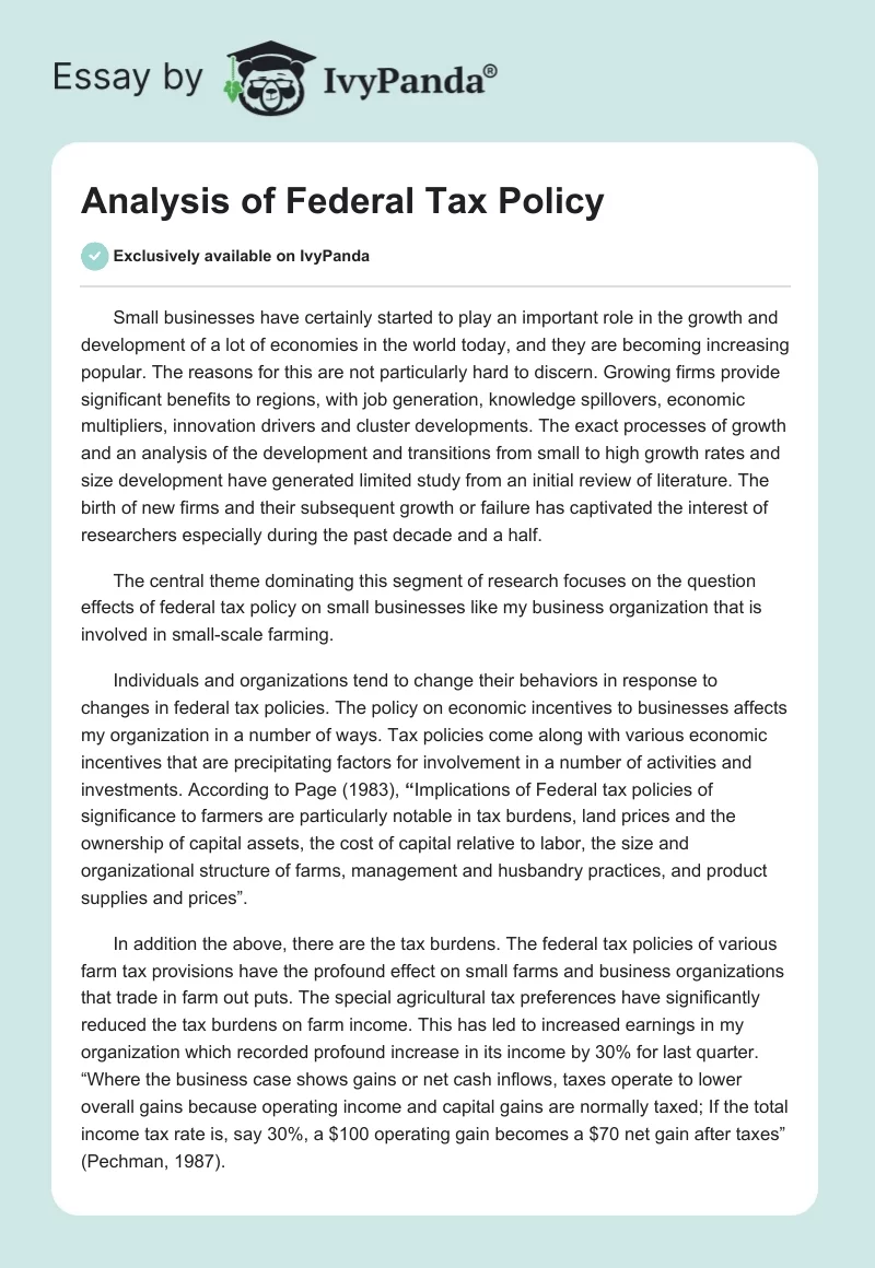 Analysis of Federal Tax Policy. Page 1