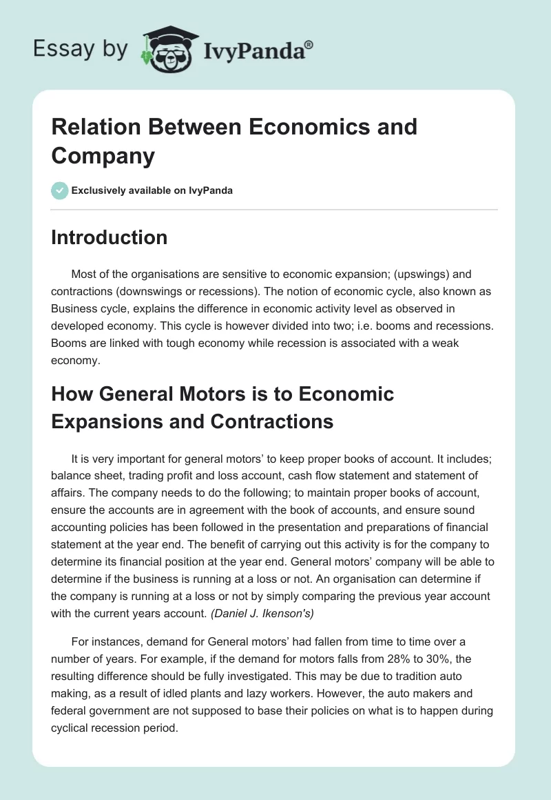 Relation Between Economics and Company. Page 1