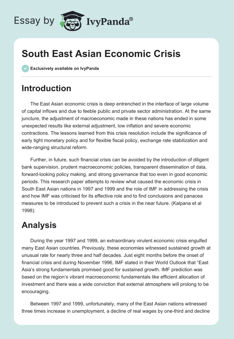 South East Asian Economic Crisis. Page 1