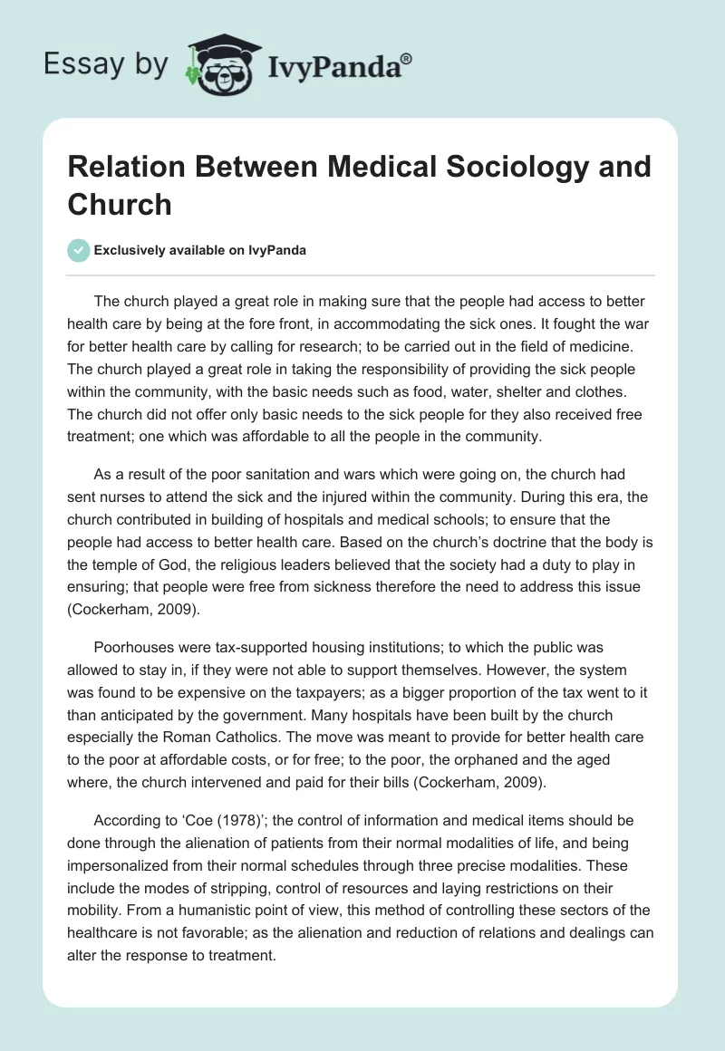 Relation Between Medical Sociology and Church. Page 1