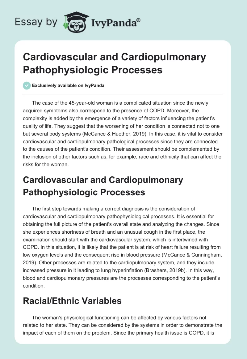Cardiovascular and Cardiopulmonary Pathophysiologic Processes. Page 1
