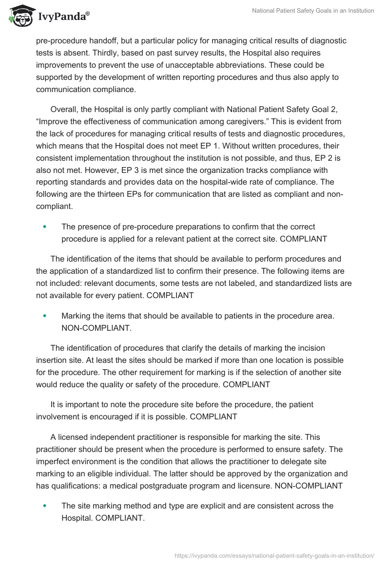 National Patient Safety Goals in an Institution. Page 2