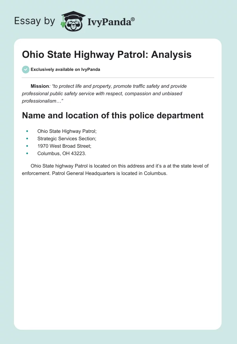 Ohio State Highway Patrol: Analysis. Page 1