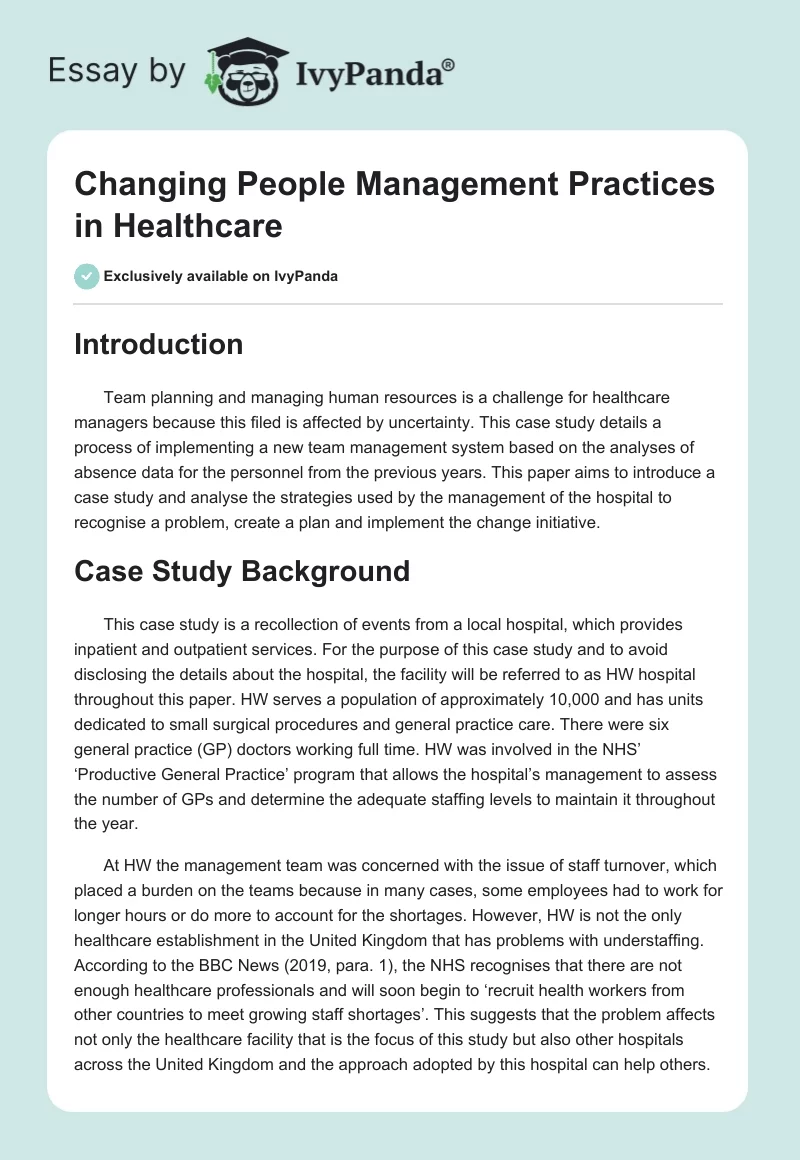 Changing People Management Practices in Healthcare. Page 1
