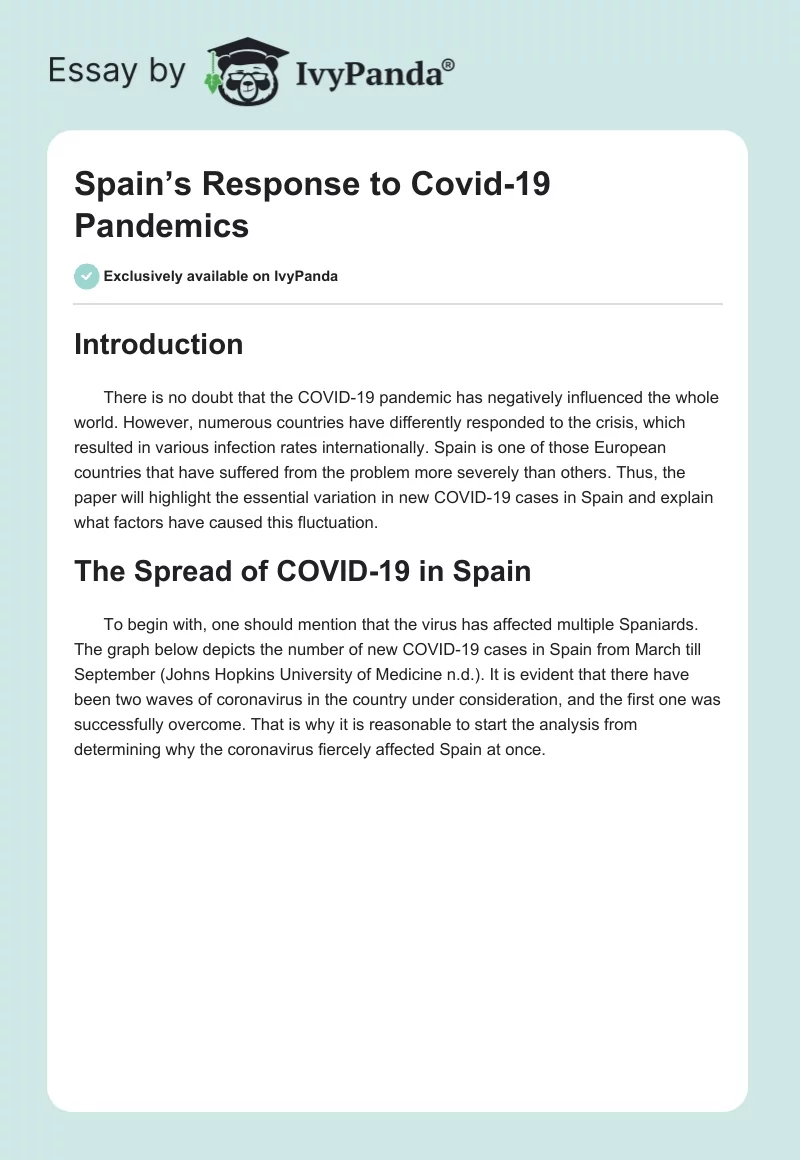 Spain’s Response to Covid-19 Pandemics. Page 1