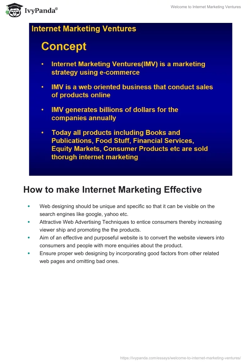 Welcome to Internet Marketing Ventures. Page 2