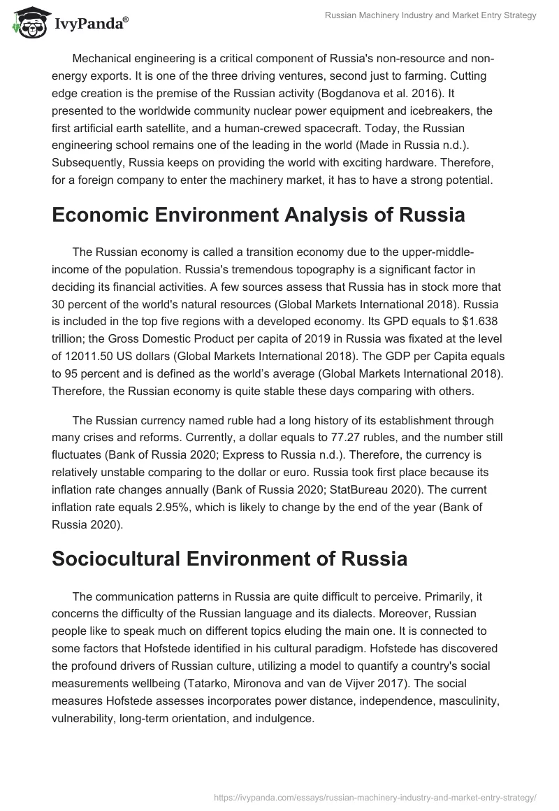 Russian Machinery Industry and Market Entry Strategy. Page 2