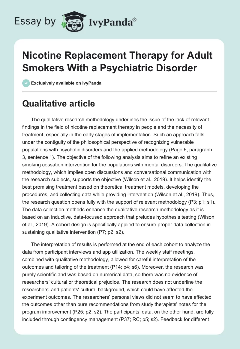 Nicotine Replacement Therapy for Adult Smokers With a Psychiatric Disorder. Page 1