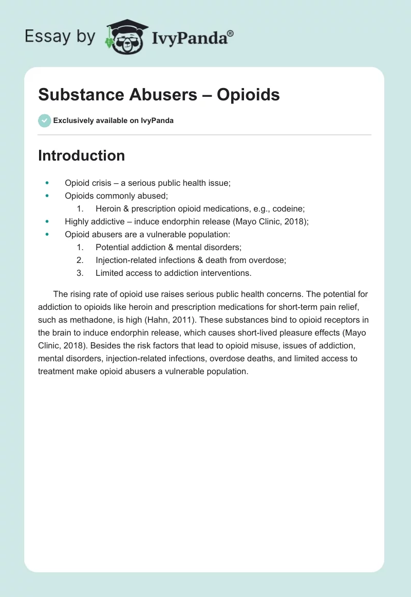 Substance Abusers – Opioids. Page 1