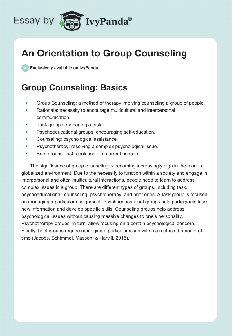 An Orientation to Group Counseling. Page 1