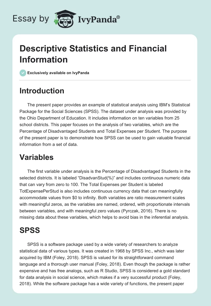 Descriptive Statistics and Financial Information. Page 1