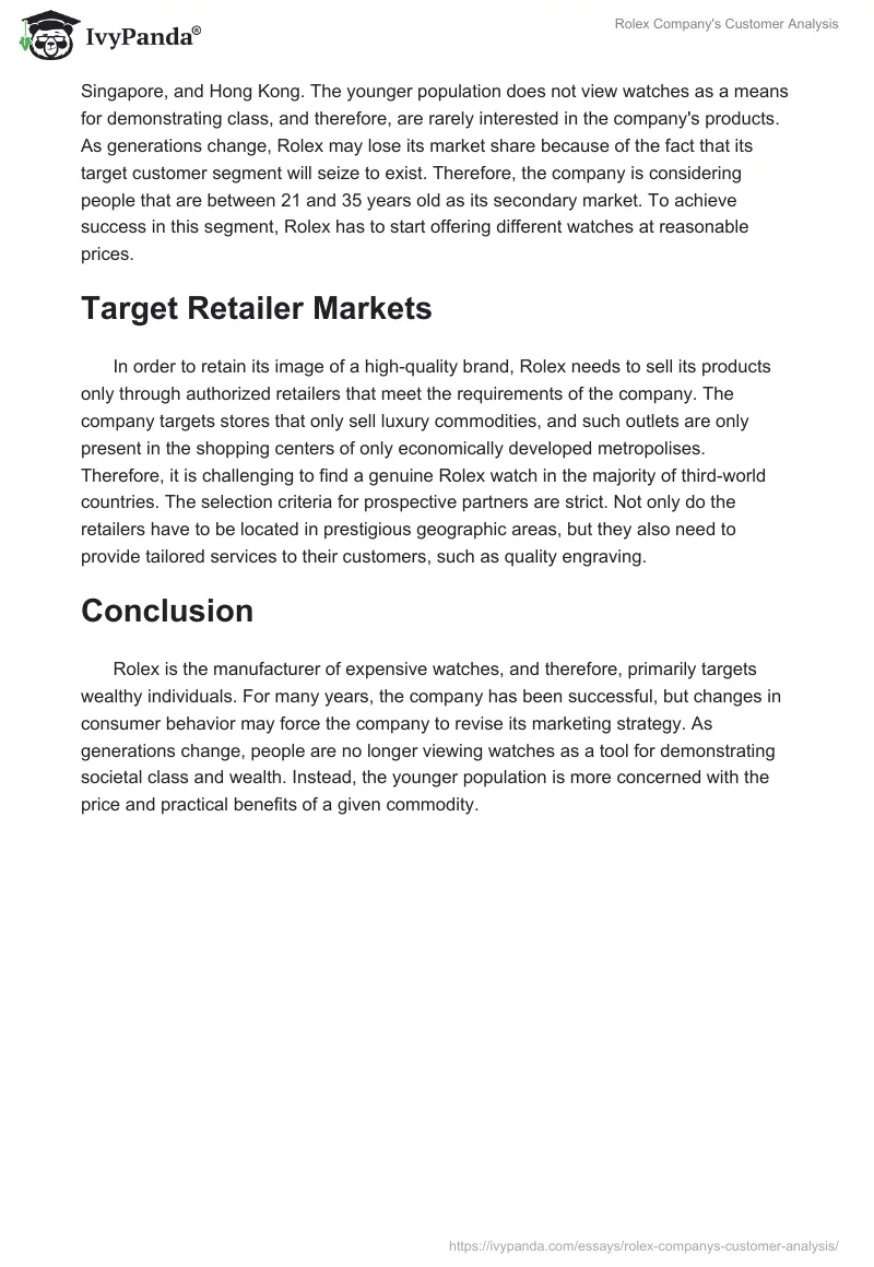 Rolex Company's Customer Analysis. Page 2