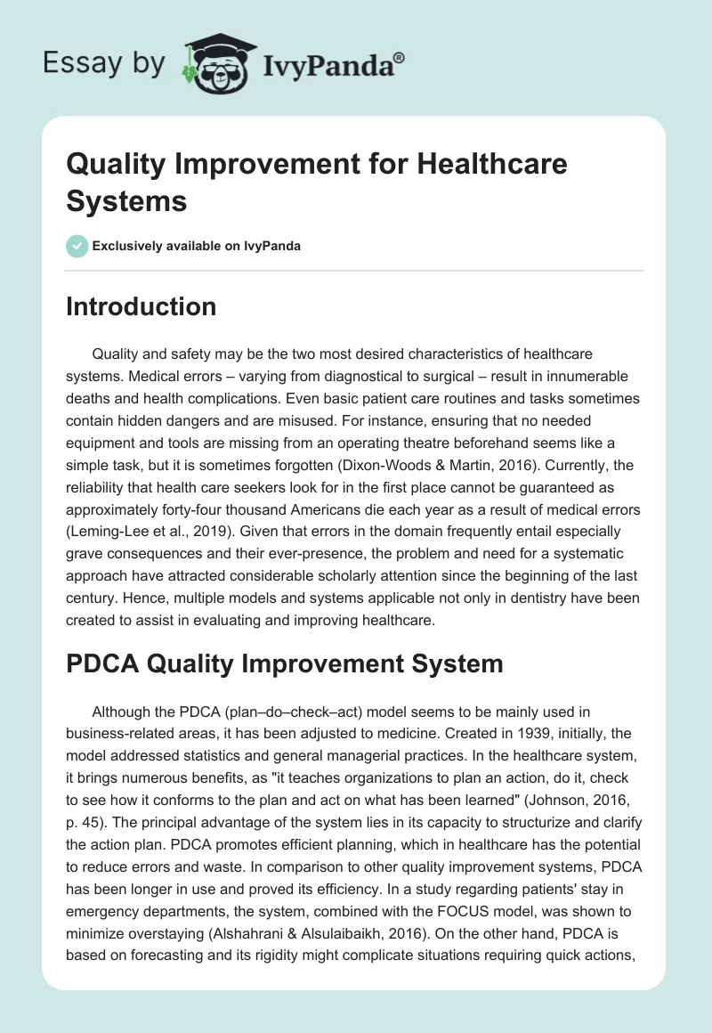 Quality Improvement for Healthcare Systems. Page 1