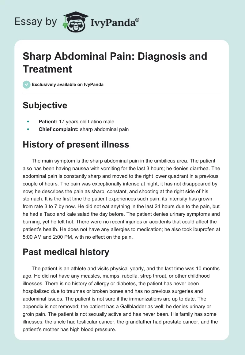 Sharp Abdominal Pain: Diagnosis and Treatment. Page 1