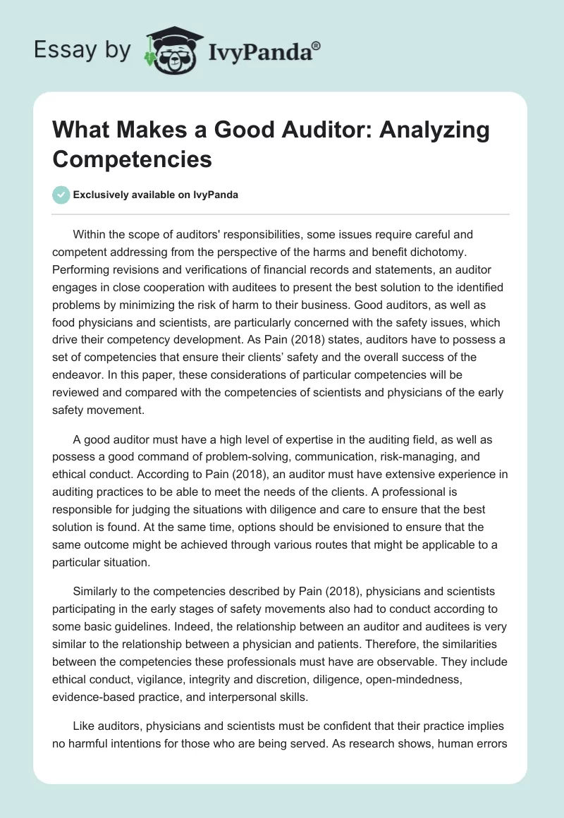 What Makes a Good Auditor: Analyzing Competencies. Page 1
