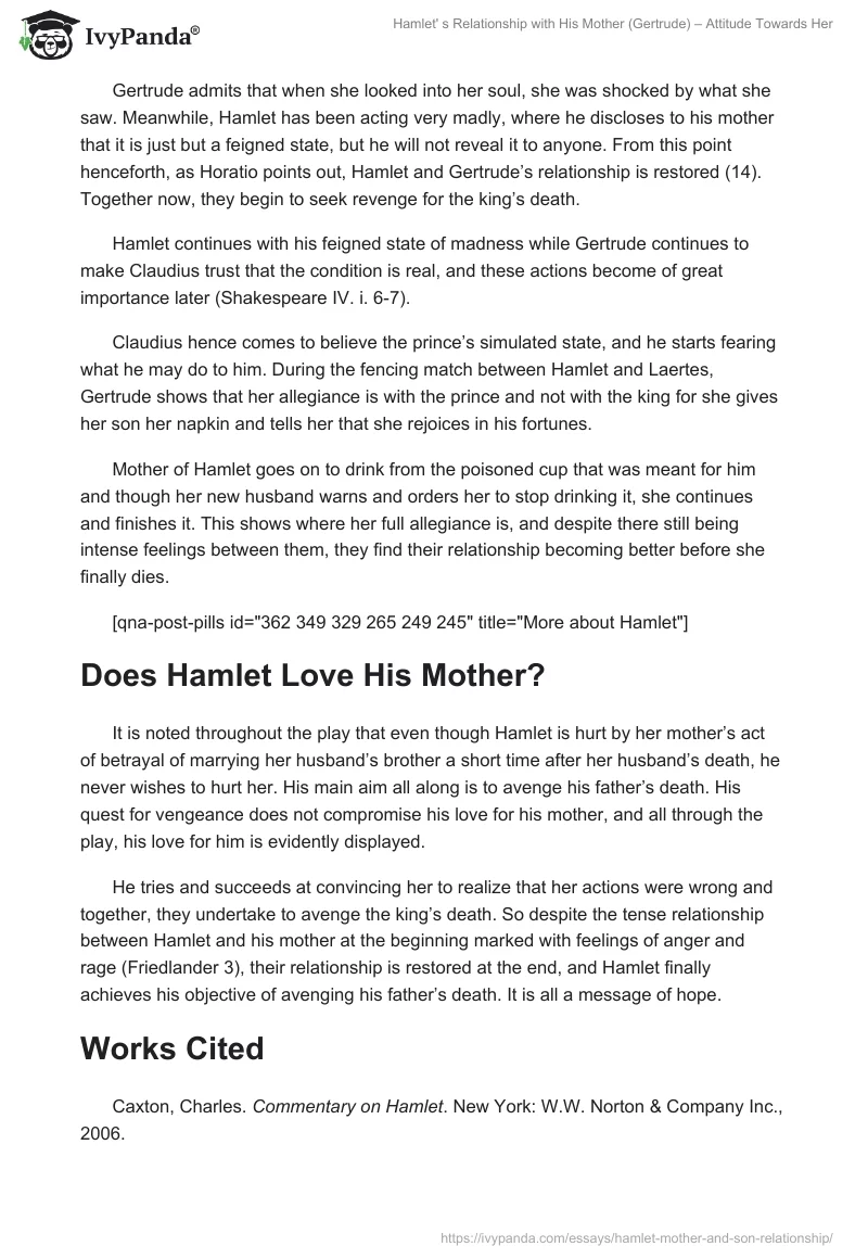 Hamlet's Relationship with His Mother (Gertrude) – Attitude Towards Her. Page 4