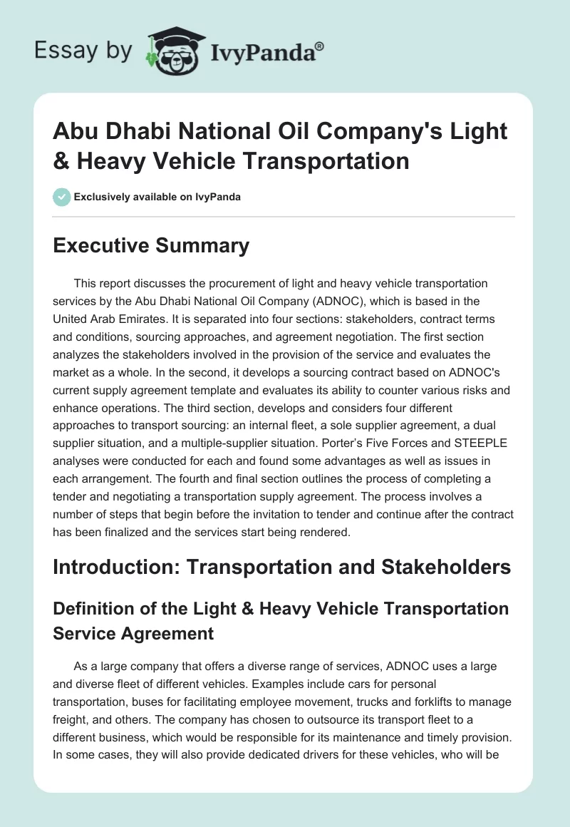 Abu Dhabi National Oil Company's Light & Heavy Vehicle Transportation. Page 1