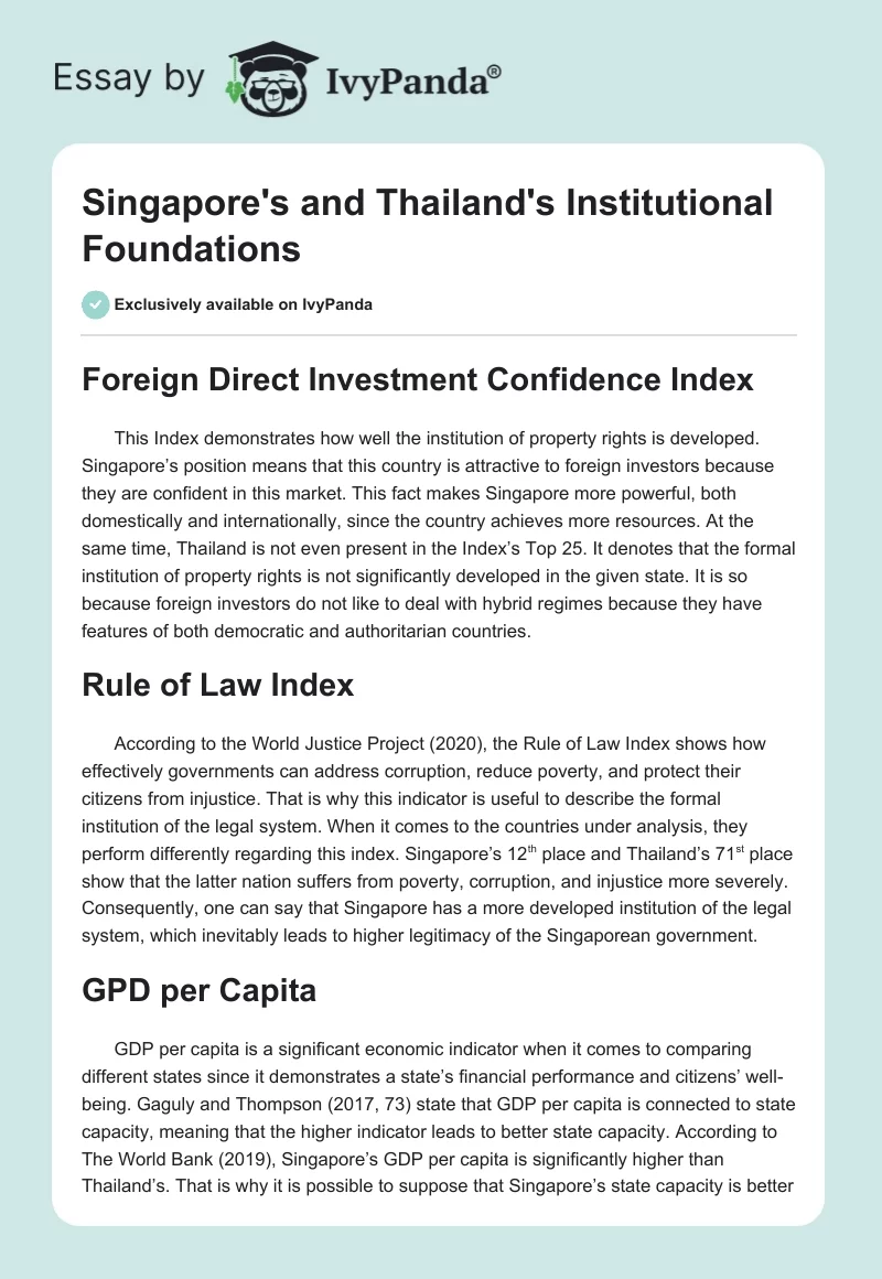 Singapore's and Thailand's Institutional Foundations. Page 1