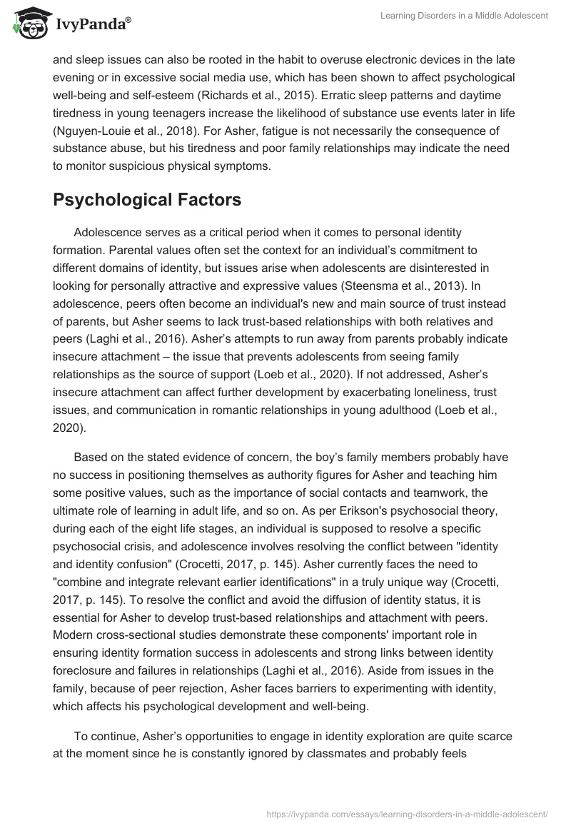 Learning Disorders in a Middle Adolescent. Page 3