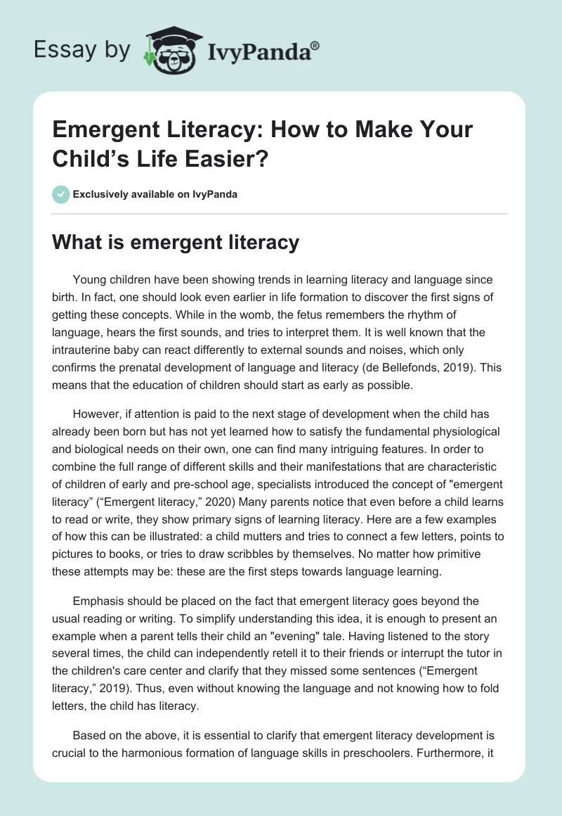 Emergent Literacy: How to Make Your Child’s Life Easier?. Page 1