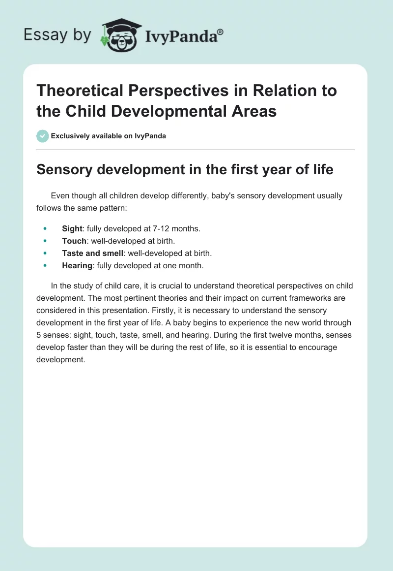 Theoretical Perspectives in Relation to the Child Developmental Areas. Page 1