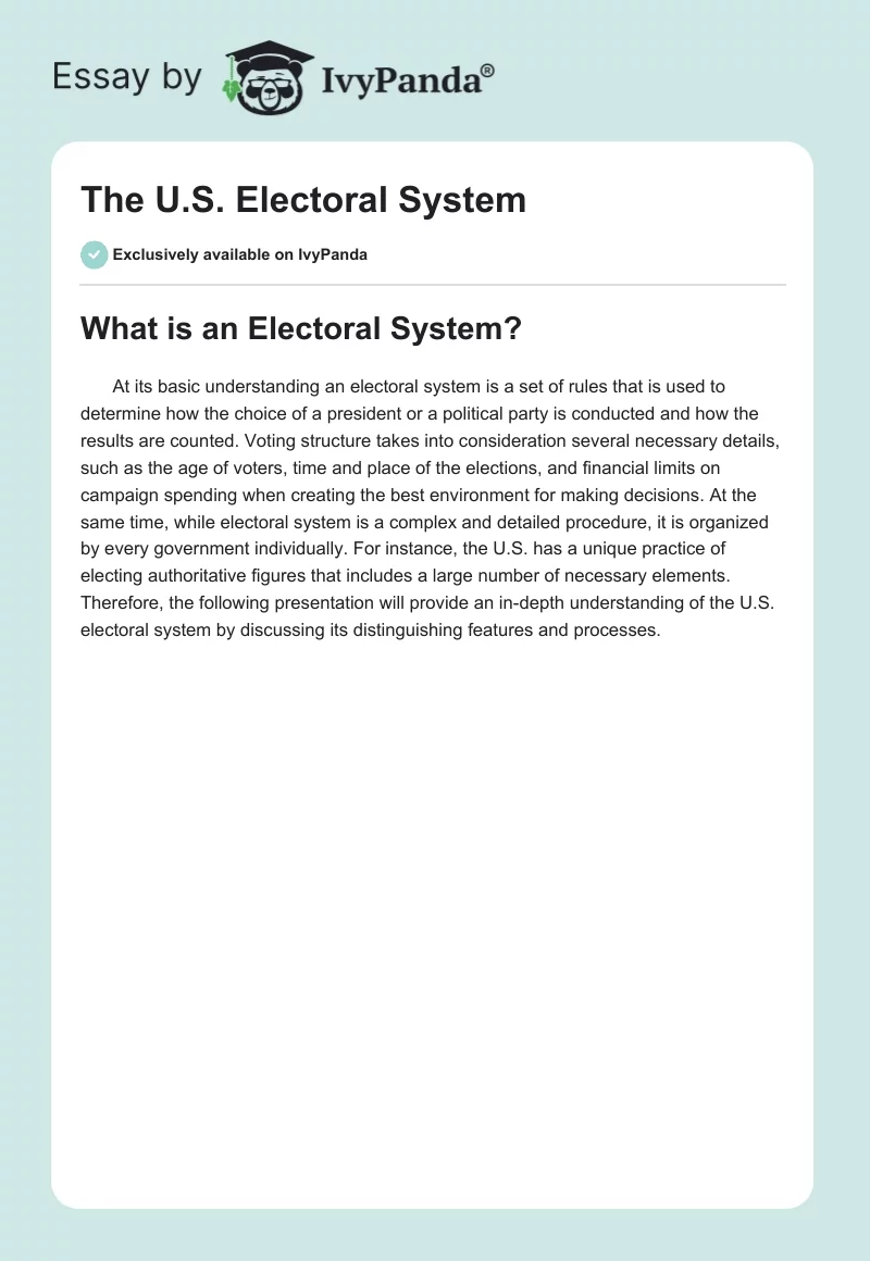 The U.S. Electoral System. Page 1
