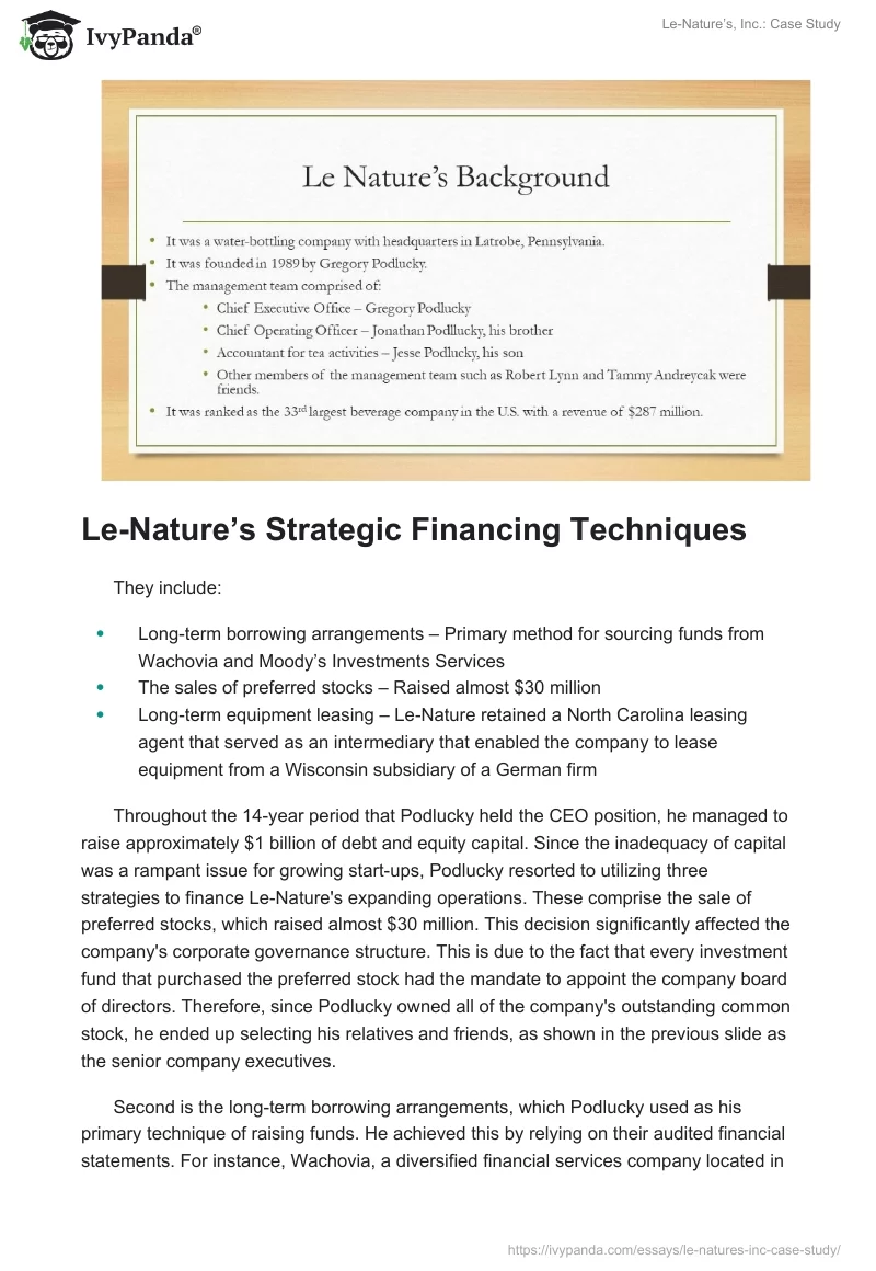 Le-Nature’s, Inc.: Case Study. Page 2