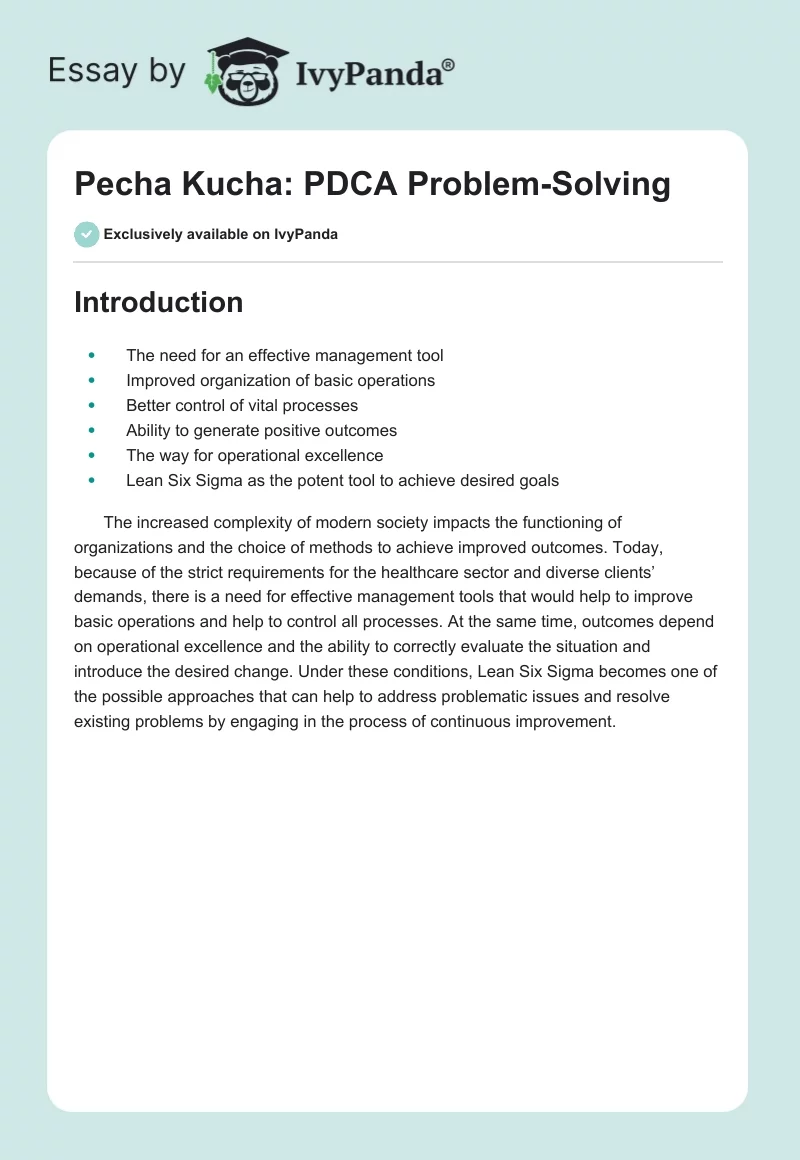 Pecha Kucha: PDCA Problem-Solving. Page 1