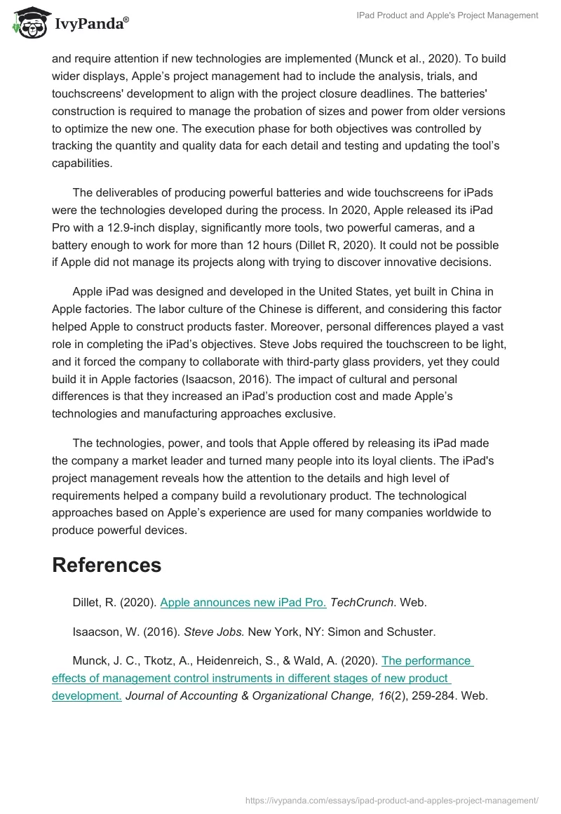 IPad Product and Apple's Project Management. Page 2