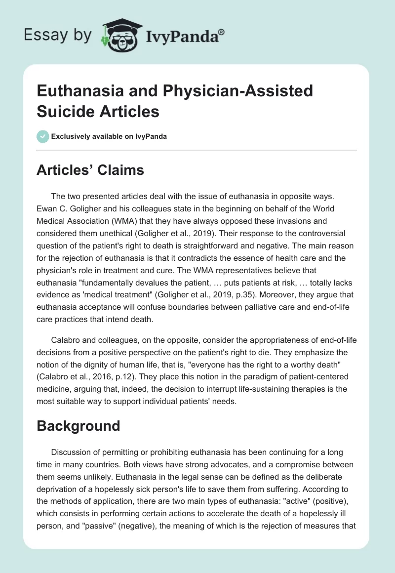 Euthanasia and Physician-Assisted Suicide Articles. Page 1