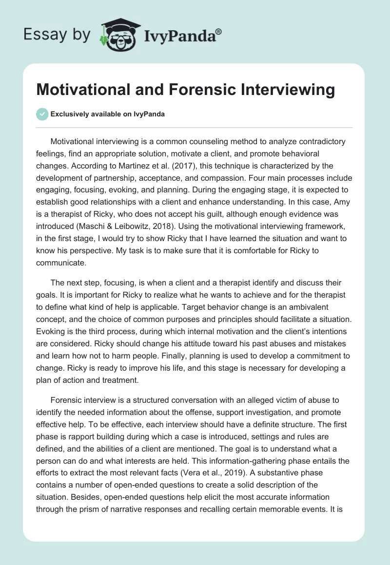 Motivational and Forensic Interviewing. Page 1