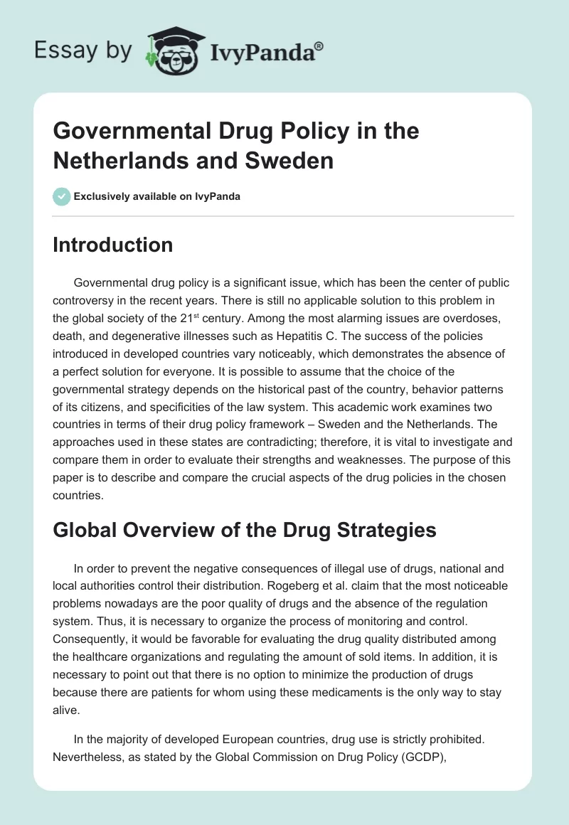Governmental Drug Policy in the Netherlands and Sweden. Page 1