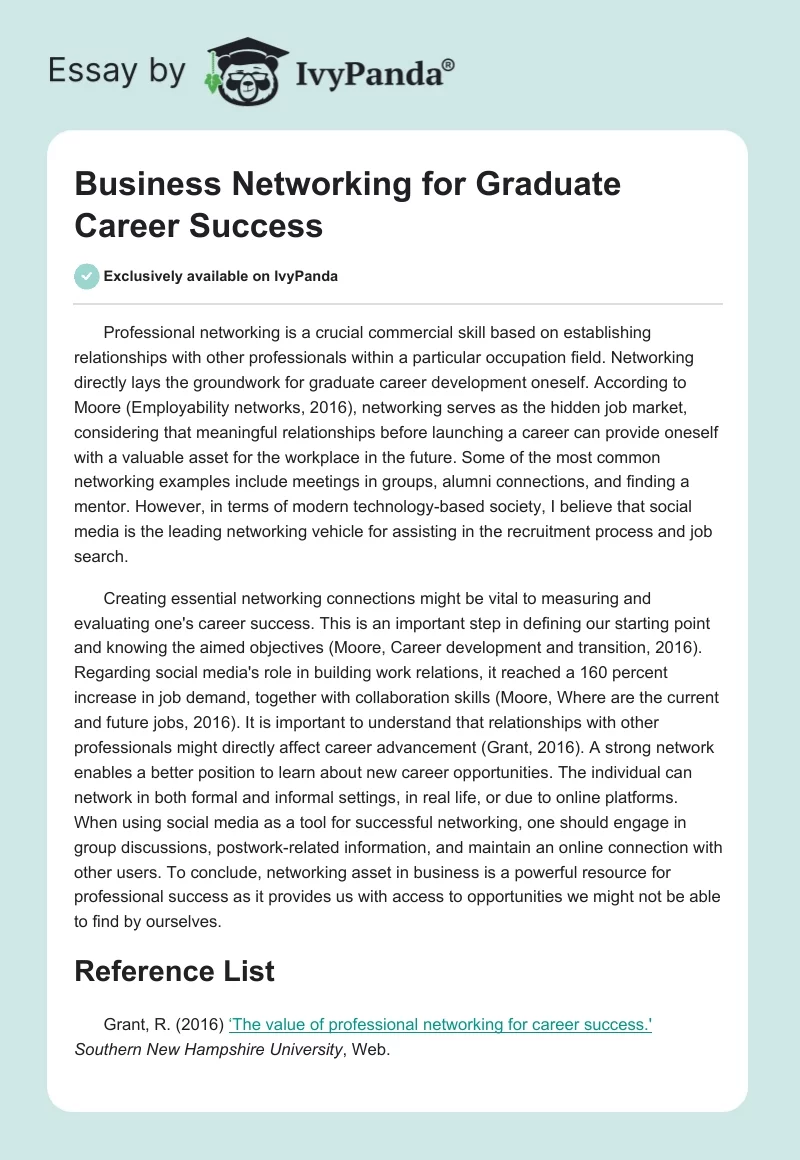 Business Networking for Graduate Career Success. Page 1