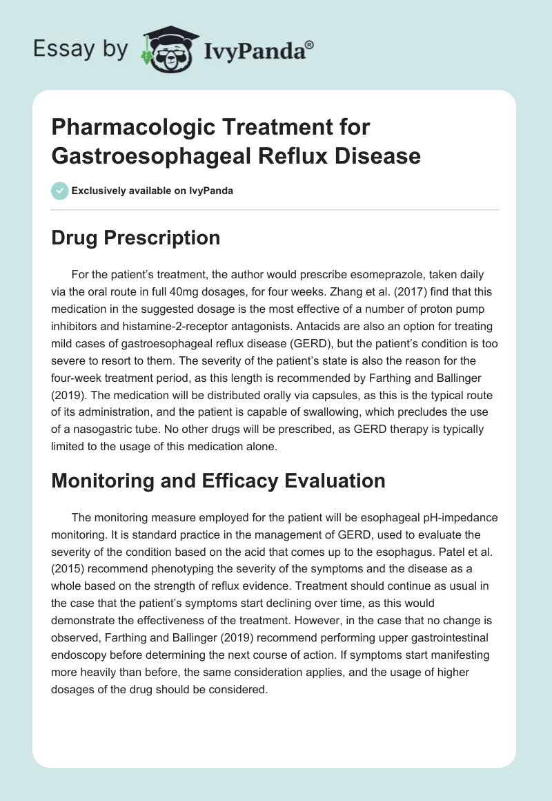 Pharmacologic Treatment for Gastroesophageal Reflux Disease. Page 1