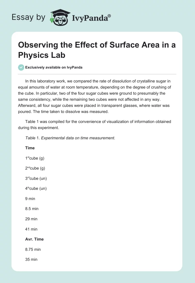 Observing the Effect of Surface Area in a Physics Lab. Page 1