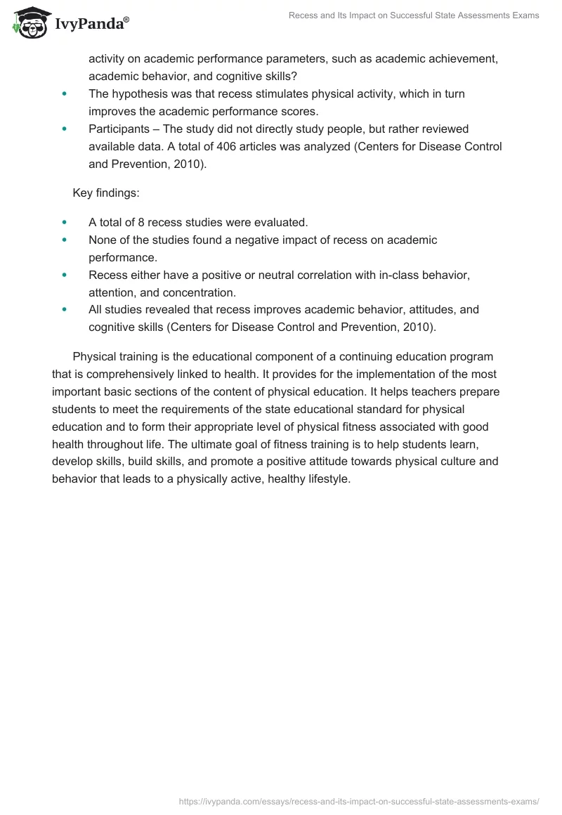 Recess and Its Impact on Successful State Assessments Exams. Page 5