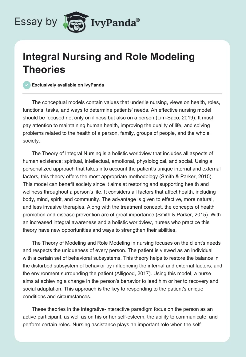 Integral Nursing and Role Modeling Theories. Page 1