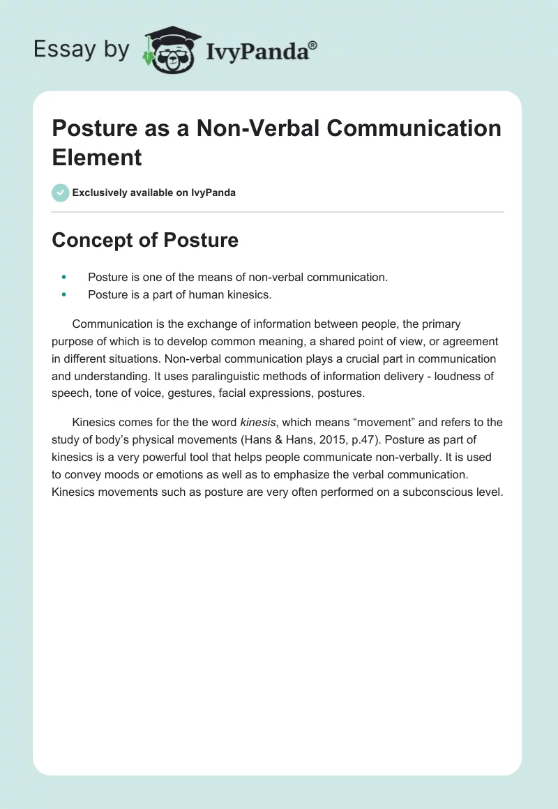 Posture as a Non-Verbal Communication Element. Page 1