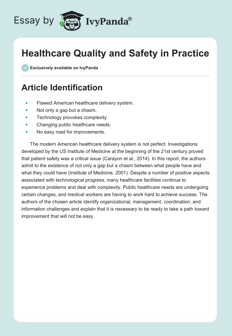 Healthcare Quality and Safety in Practice. Page 1