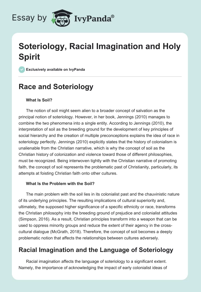 Soteriology, Racial Imagination and Holy Spirit. Page 1