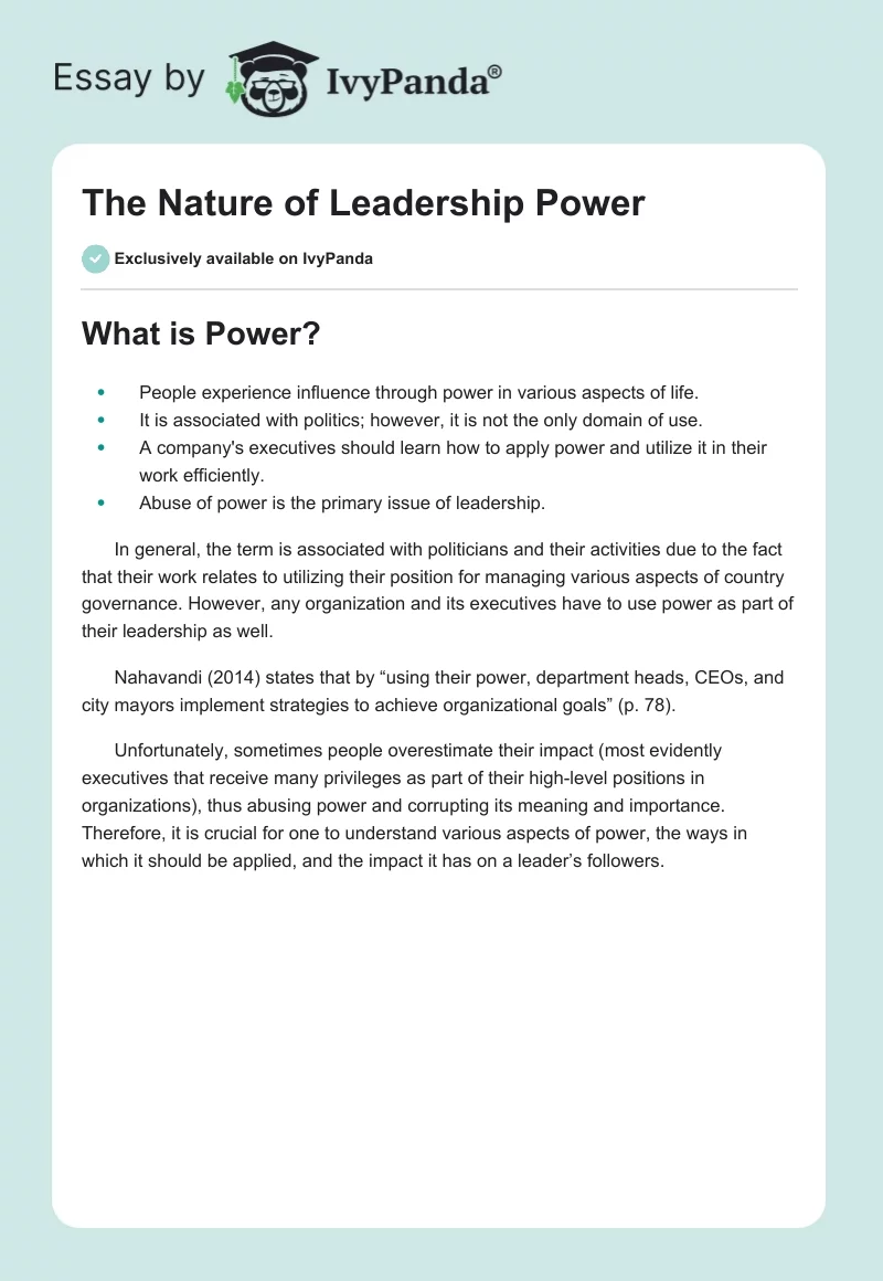 The Nature of Leadership Power. Page 1