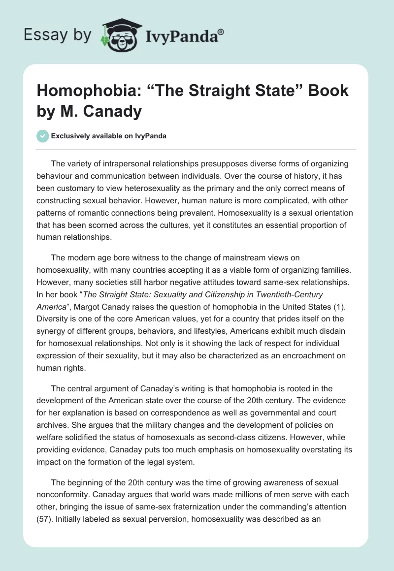 Homophobia: “The Straight State” Book by M. Canady. Page 1